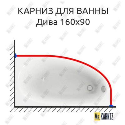 Карниз для ванны Aquatek Дива 160х90 Усиленный 20 мм MrKARNIZ